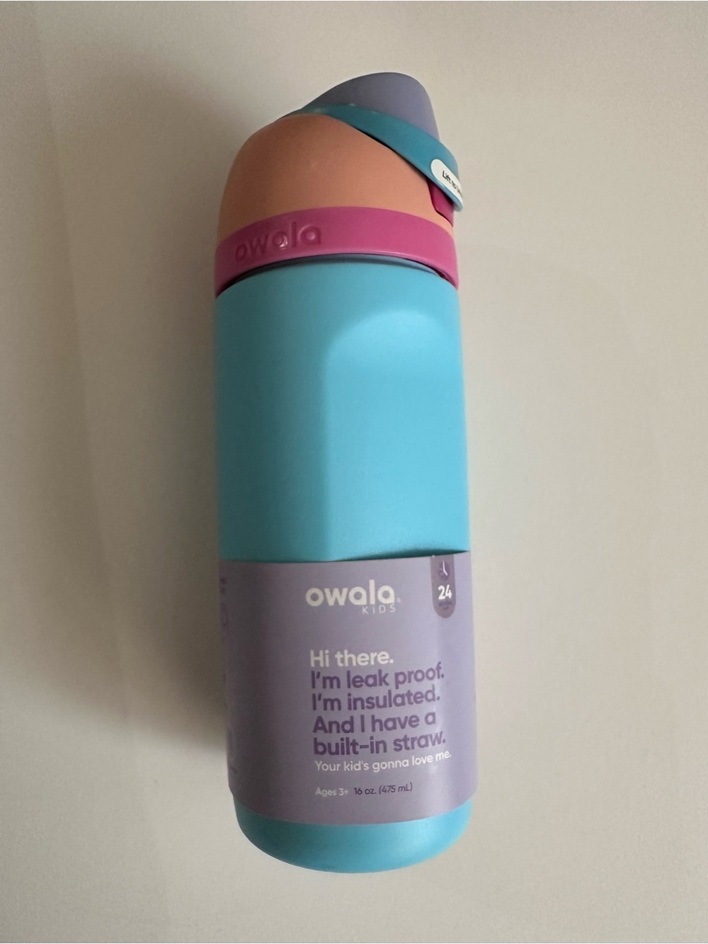 Owala Kids Insulated Straw Bottle - Blue with Pink & Peach Accents